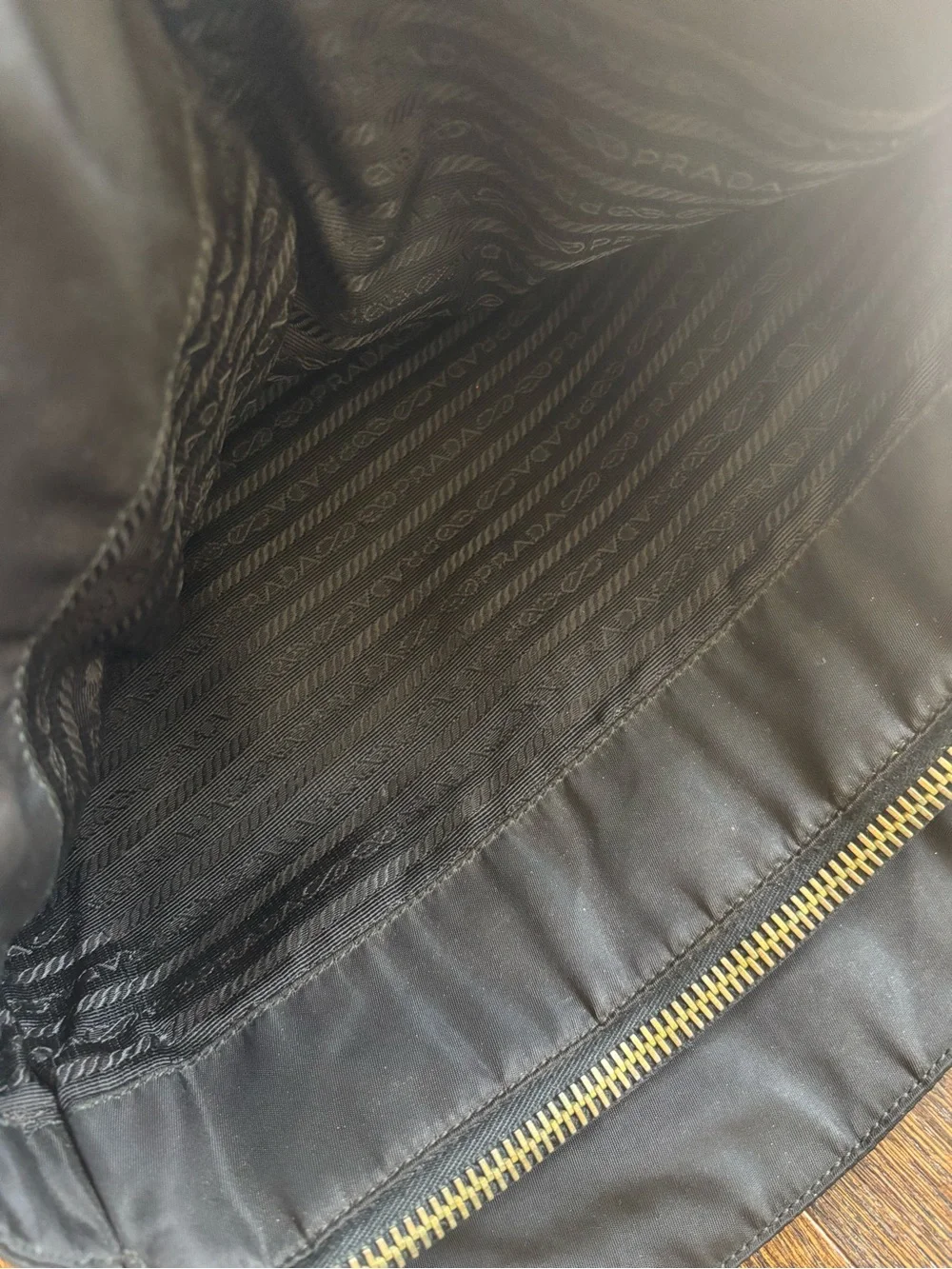 Authentic Prada Black Nylon Shoulder Bag with Gold Chain Straps - Picture 5 of 7